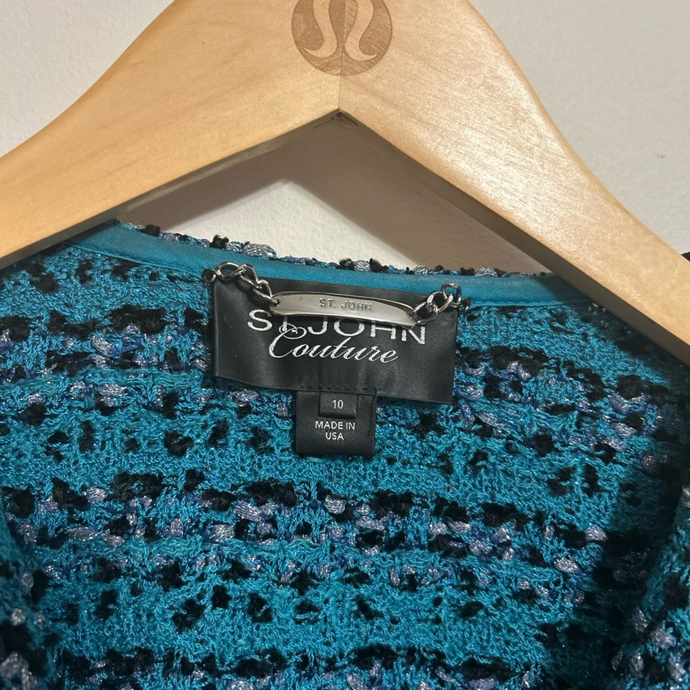 St. John Collection Teal Bouclé Black-Trimmed Jacket - Picture 4 of 10